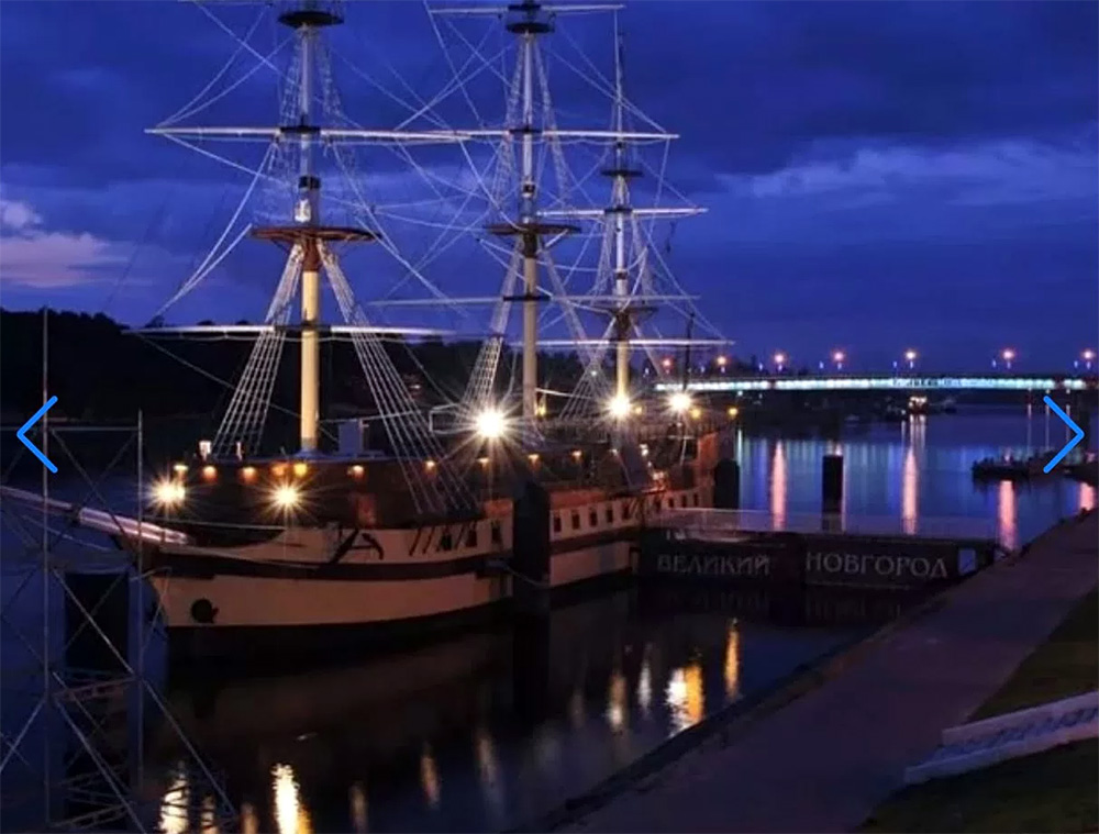 Floating restaurant "Fregat Flagman" in Veliky Novgorod, Russia