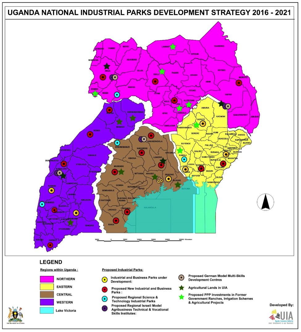 Map of industrial parks in Uganda